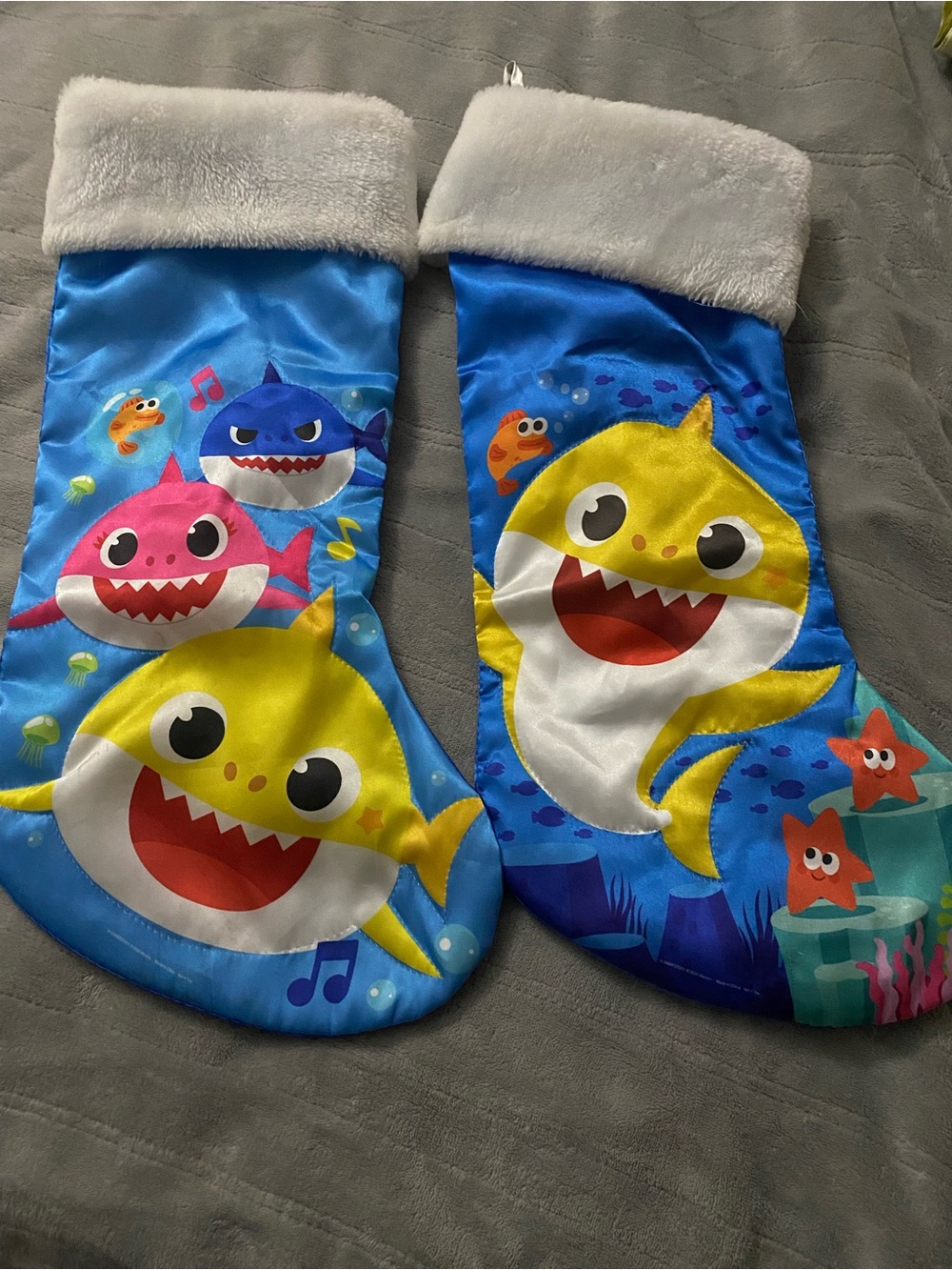 Kids Blue Plush Christmas Stocking Pair